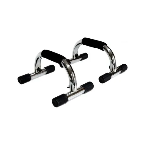 Push Up profesional de acero cromado base metálica (par) - 14,5 cm de alto x 25,5 largo
