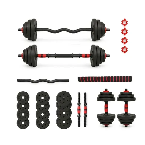Set ajustable Barra recta + barra ez + Mancuernas 20kg