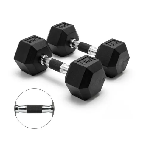 PAR de Mancuernas hexagonales engomadas 5kg con agarre engomado