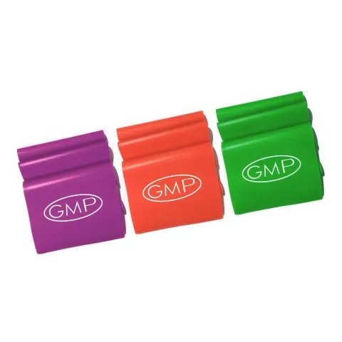SET bandas elasticas tipo thera Band 220 x 13cm - espesores 0,25mm ; 0,4mm y 0,6mm (Violeta, Verde y Naranja)