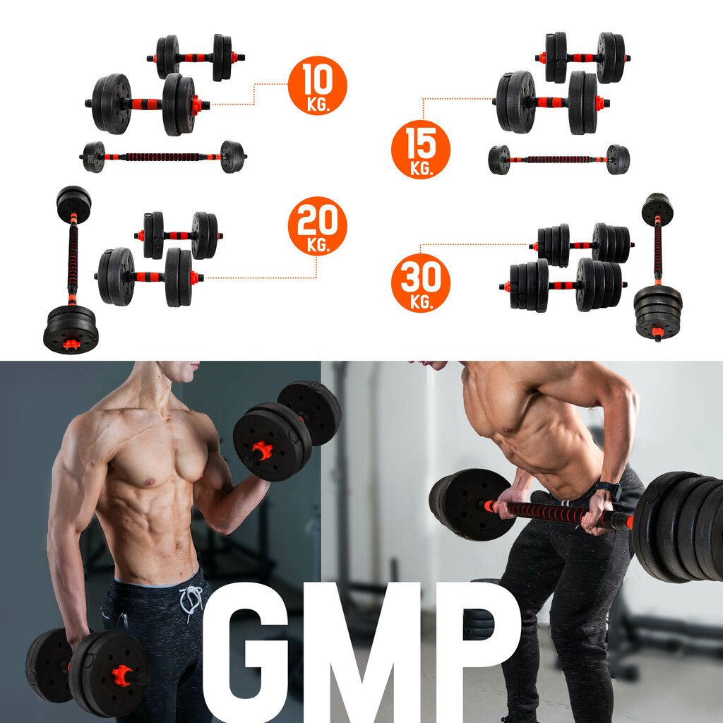 Set ajustable mancuernas + barra de 15 kg - GMP