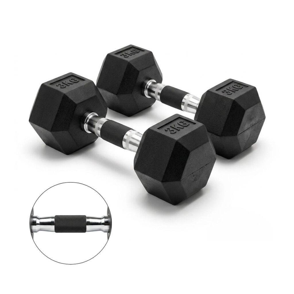 PAR de Mancuernas hexagonales engomadas 3kg con agarre engomado PAR de Mancuernas hexagonales engomadas 3kg con agarre engomado - Imagen 1