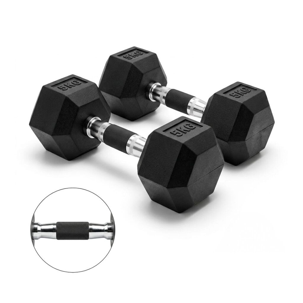PAR de Mancuernas hexagonales engomadas 5kg con agarre engomado PAR de Mancuernas hexagonales engomadas 5kg con agarre engomado - Imagen 1
